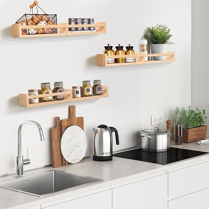 Nursry Shelves 32 inches Set of 3,Wood Floating Nursery Book Shelves for Wall,Wall Bookshelves for Kids,Transform Your Nursery into a Safe & Stylish Haven with Natural Wood Floating Shelves.