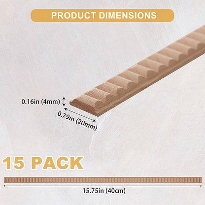 15-Pack 15.75" Unfinished Wood Reeded Trim - Easy to Paint, Cute Decorative Molding DIY Craft for Furniture Frame, Mirror Edge, Wall, Door, Closet, Dresser, Shelf