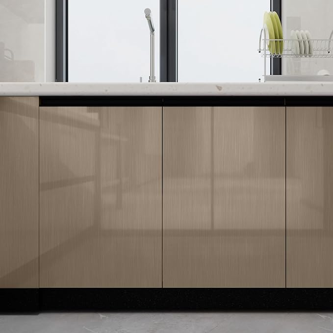 Stainless Steel Contact Paper 15.7"x 196" Thickened Gold Metallic Peel and Stick Wallpaper for Appliances Decorative Self Adhesive Stainless Steel Contact Paper for Fridge Kitchen Dishwasher Cabinets