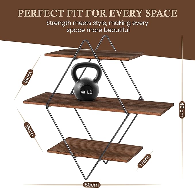 Modern Wooden Floating Wall Shelf Decor for Wall Storage – Geometric Design Decorative Wall Mount 3-Tier Hanging Shelf Plant Display for Bedroom, Living Room, Bathroom, Kitchen