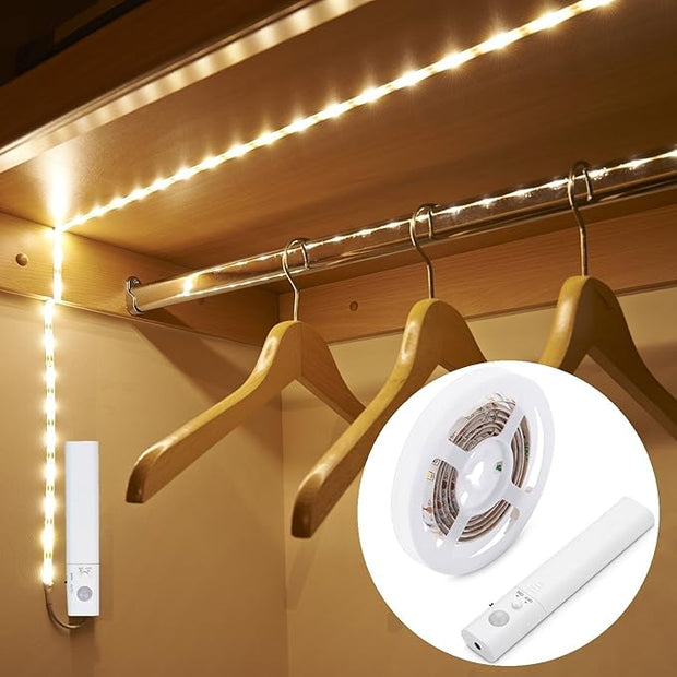 Motion Sensor Light Indoor, Closet Light Motion Sensored, Battery Operated Cabinet Led Strip Lights, 4000K White Under Cabinet Lighting, Led Lights for Bedroom, Kitchen, Stair, Shelf (3.2FT)
