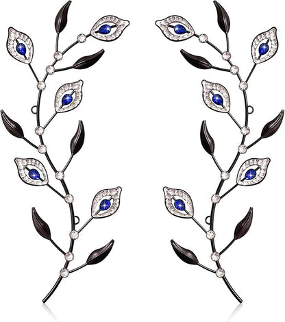 sxnzequnze 2 Pcs Metal Leaf Wall Art Crystal Bling Decorations Silver Leaves 3D Iron Handmade Home Decor Hanging Minimalist Accents Modern Set for Living Room Bathroom Bedroom Dining Room Hallway