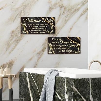 Jetec 2 Pieces Funny Bathroom Signs Bathroom Wall Decor Toilet Wall Accessories Farmhouse Toilet Rustic Wooden Signs, 12x6 Inch(Cool Style)