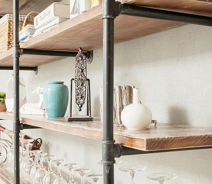 Industrial Wall Mounted Iron Floating Pipe Shelves/Shelving/Racks/Storage/Bookcases/Brackets, DIY Open Bookshelves, Retro Black (4-Tier Shelf Brackets with 3 Boards)
