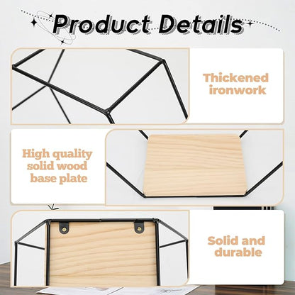 Wall Mounted Hexagonal Floating Shelves Black Set of 5 in Different Sizes, Modern Metal Shelf, Simple Wood Partition Storage Shelves, Decor Rack for Bedroom, Living Room, Kitchen and Office