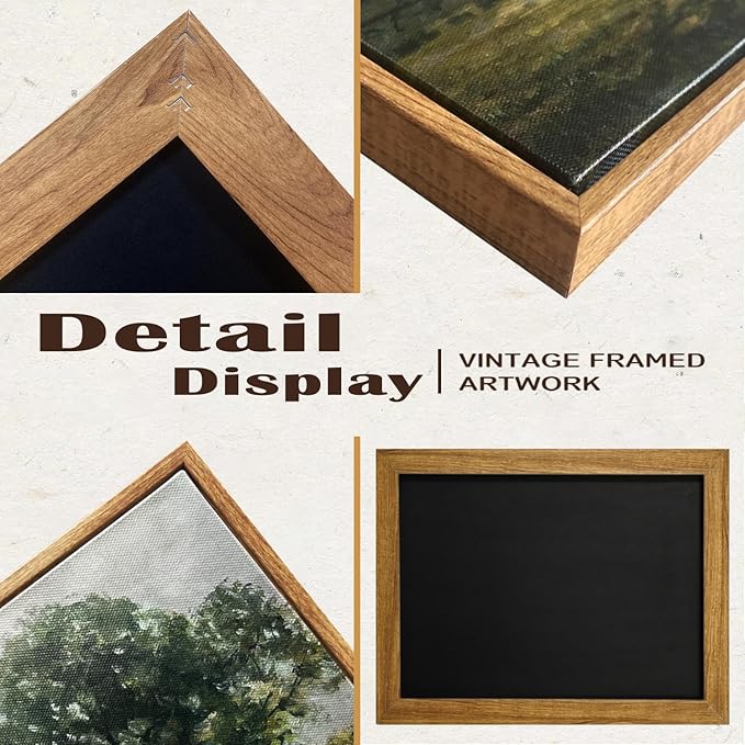 SHENIFY Vintage Landscape Framed Canvas Wall Art Forest Pond Classic Hallway Bathroom Office Decor - 11x14in Natural Framed