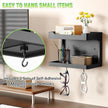 NiHome Large Wall Mounted Wooden Bedside Organizer, Double Storage Shelves & Magnetic Hooks, Solid Wood Bedside Shelf for Phone Glasses Remote Keys, Space-Saving Wall Rack for Bedroom RV Dorm (Black)