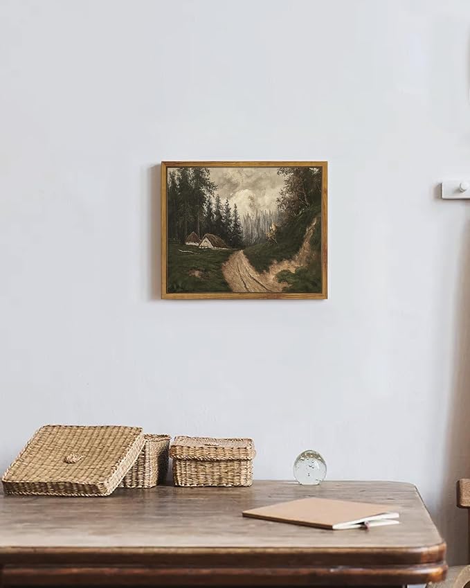SHENIFY Vintage Village Framed Canvas Wall Art Classical Landscape Road Prints Farmhouse Kitchen Office Decor - 8x10in Natural Framed