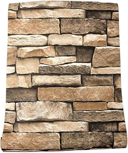 Rock Peel and Stick Wallpaper - Self-Adhesive & Removable Wallpaper Stone Decorations Contact Paper 17.7"x118" 3D Stone Textured Vinyl for Backsplash, Countertop Wall, Easy to Clean, Brick Wall paper
