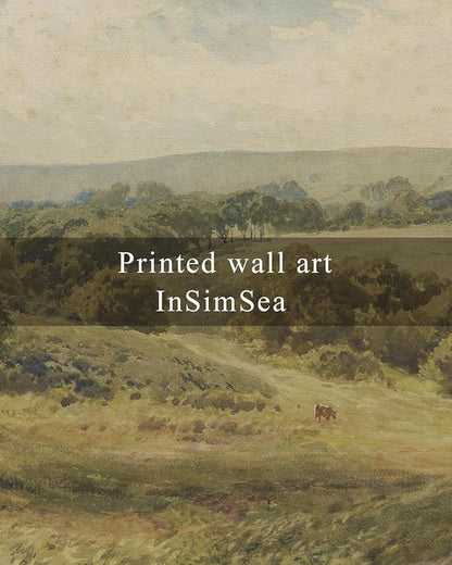 InSimSea Framed Canvas Wall Art, Vintage Landscape Art for Living Room Hallway Shelf, 10x8in,Hills Pasture Watercolor Painting, Rustic Farmhouse Cozy Cottage Mid Century Small Nature Decor