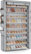Shoe Rack with Cover, 10 Tier Shoe Organizer Storage for 40-50 Pairs Sneaker and Boots, Large Capacity, with 8 Pockets, Free Standing Tall Shoe Rack for Front Door Entrance, Closet, Printing
