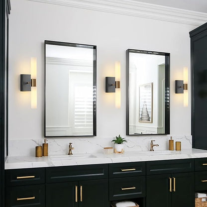 Wall Sconces Set of Two Black and Brass Wall Lights with White Frosted Glass Shade Modern Wall Lamp for Bathroom Living Room Indoor Vanity Up and Down Sconces Wall Lighting for Hallway