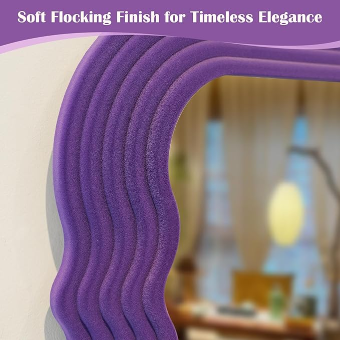 Wavy Wall Mirror for Girly Nursery Bedroom Decoration, 14x28 Noble Decorative Funky Mirrors for Modern Classical Home Office Living Room Housewarming Birthday Gift (Purple)
