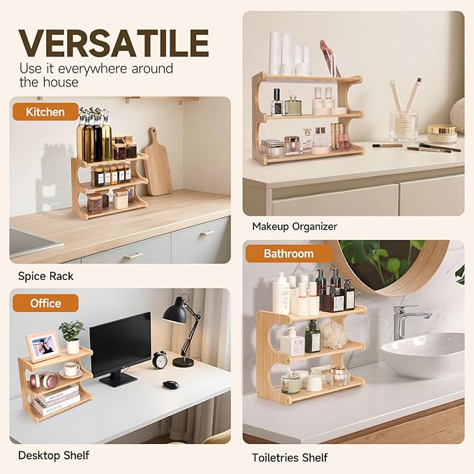 Spice Rack,Seasoning Organizer,Spices Rack Organizer,3-Tier Organizer Shelf for Kitchen Countertops.