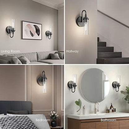 Aipsun Black Wall Sconces Set of Two, Sconces Wall Lighting Hardwired Wall Sconce Indoor Wall Light for Living Room Hallway (Exclude Bulb)