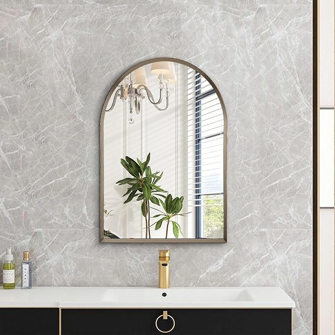 Arched Mirrors for Wall, Brushed Metal Frame Mirror, Arch Bathroom Vanity Mirror for Living Room Bedroom Mantel Entryway Hallways Home Decor Aluminum Alloy Frame 20