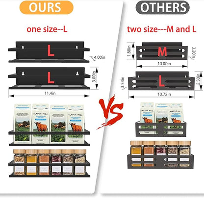 Magnetic Spice Rack for Refrigerator Seasoning Organizer for Spice Fridge Shelf storage Magnetic Shelf with Hook for Oven (4pack-Cut out-Black)
