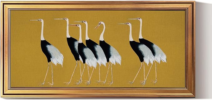HUARCEY Gold Framed Vintage Wall Art for Living Room, Animals Painting Prints Shelf Decor for Kitchen, Aesthetic Bedroom Wall Art Decor, Christmas Gifts for Friends or Family (Seven Cranes 20