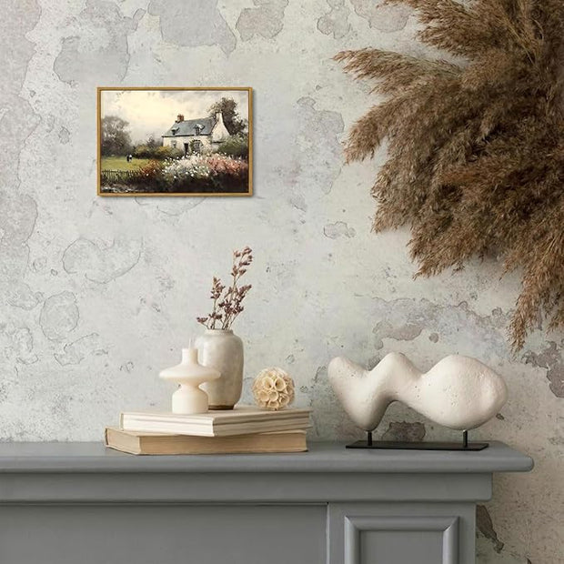 OIQArtOIQ Vintage Landscape Canvas Wall Art Framed Natural Scenery Painting Artwork Prints France Country Wilderness Farmhouse Decor Pictures Kitchen Bedroom Living Room Bathroom