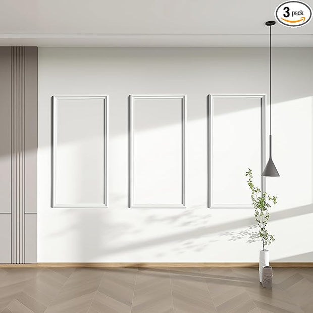 PALMPOP Peel and Stick Wall Molding Kit of 3 Frames,Premade Accent Wainscoting Panels, Ready to Molding Trim for Living Room Bedroom Corridor Home Interior Wall Panel Decor (24x12in)