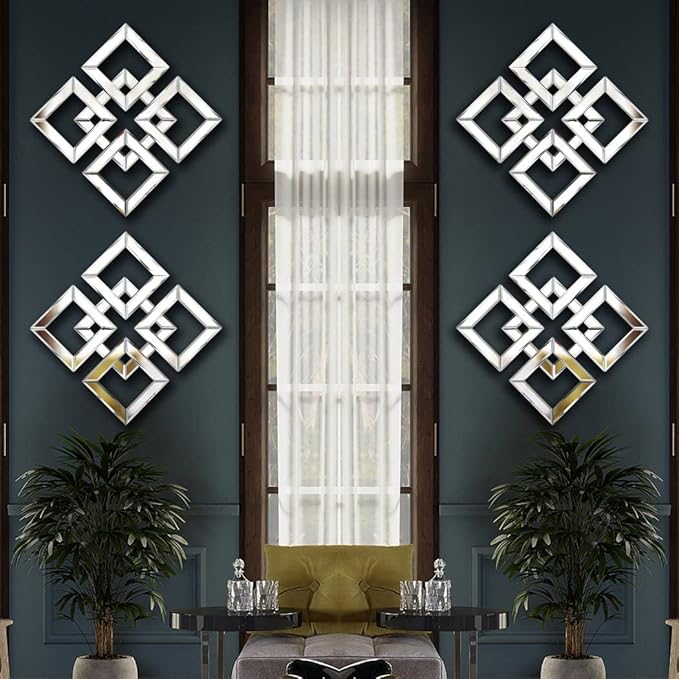 Square Mirrored Wall Decor Decorative Mirror 12x12 inches Modern Fashion DIY Silver Wall-Mounted Mirrors