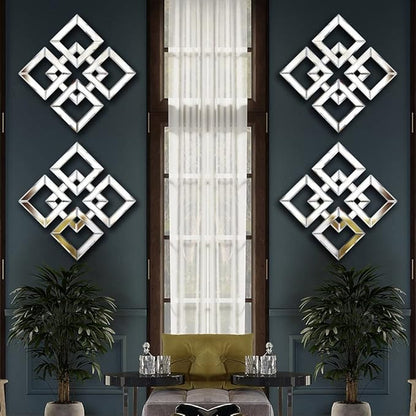 Square Mirrored Wall Decor Decorative Mirror 12x12 inches Modern Fashion DIY Silver Wall-Mounted Mirrors