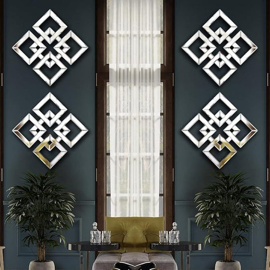 Square Mirrored Wall Decor Decorative Mirror 12x12 inches Modern Fashion DIY Silver Wall-Mounted Mirrors