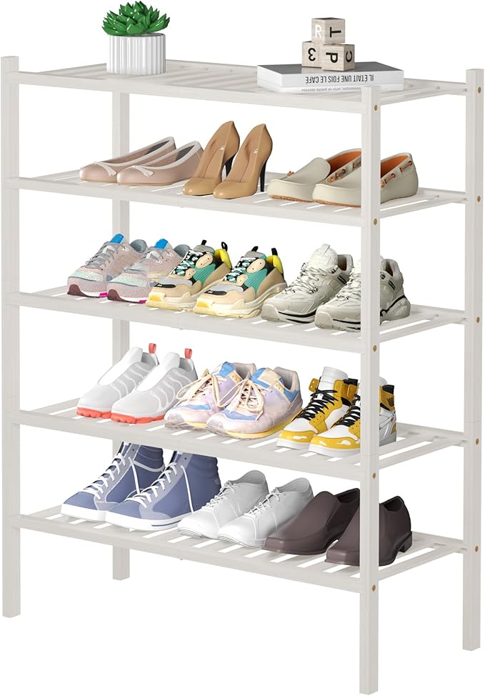 5 Tier Bamboo Shoe Rack for Closet Free Standing Wood Shoe Shelf for Entryway Small Space Stackable 27