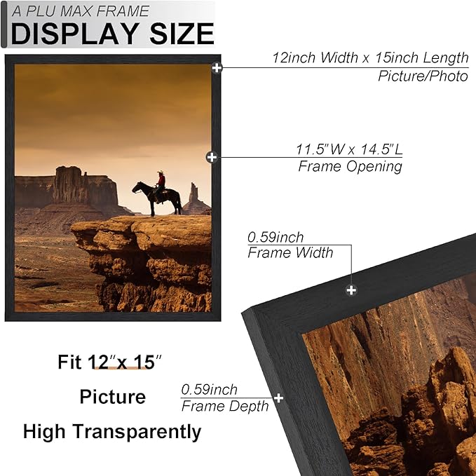 A PLUS MAX 12x15 Picture Frame Set of 6, Black Engineered Wood Frame for 12 x 15 Inch Picture Poster Photo, Light Weight 12 by 15 Frame with Wood-grain for Wall - 6 Pack/Black/12 x15