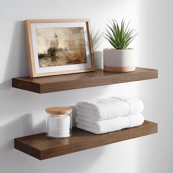 Homeforia Classic Walnut 20 inch Floating Shelf, High End Solid Real Wood Small 20inch Floating Shelves for Wall Mounted, 20in Floating Shelves, Heavy Duty Bracket, 20 X 6.5 X 1.75 inches, Set of 2