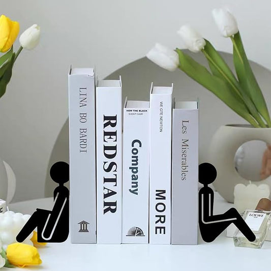 Bookends Metal Book Ends, Abstract Readers Decorative Bookends for Bookshelf, Book Organizer for Desk Home Office School Bookshelf Decor, Black - 1 Pairs