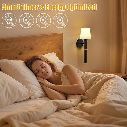Magnetic & Detachable Wireless Wall Sconces (Black) - 5200mAh Rechargeable Battery Bar for Staircase, Bedroom, Lounge