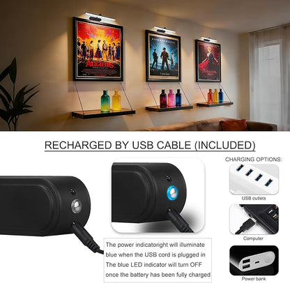 Picture Light,Art Light for Paintings,2PK Battery Operated Wall Light,Remote Accent Light with Timer and Dimmable for Frame,Portrait,Dartboard-Black