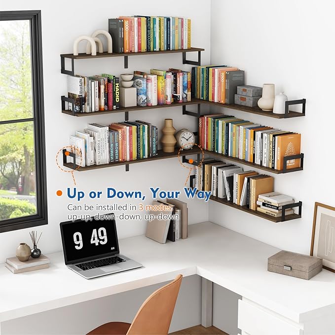 Floating Shelves for Wall 36 Inches Long 8 Inch Deep, Large Wall Book Shelves for Bedroom, Rustic Wood Hanging Bookshelf for Living Room Office Kitchen Closet Organizers and Storage - Set of 3