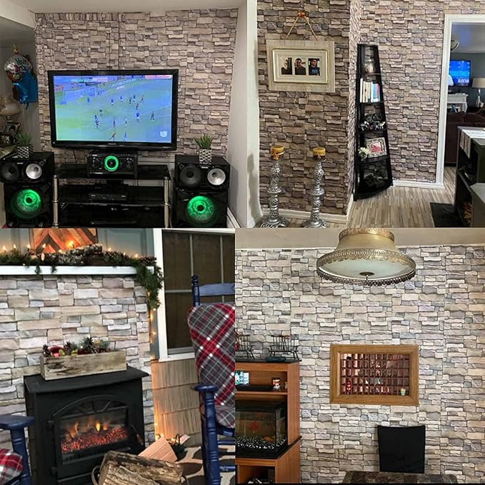 Abyssaly Stone Wallpaper Brick Wallpaper Peel and Stick Stone Backsplash Self-Adhesive Removable Vinyl Wraps Grey Faux Brick Shelf Paper 17.71" X 118" Home Decorations Contact Paper