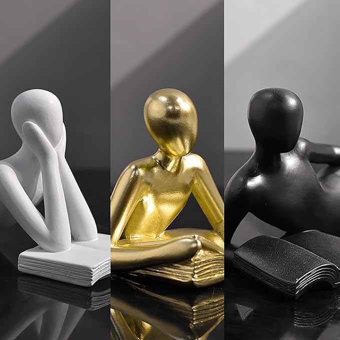 Style-B White Thinker Reads Book Decoration Reader Bookend for Home Aesthetic, Study, and Wine Cabinet – Stylish Shelf Decor Accent and Thoughtful Gift for Living Room, Bar, or Coffee Shop