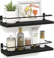 RICHER HOUSE Bathroom Shelves, Black Floating Wall Shelf Organizer Over Toilet Storage with 2 Shelves