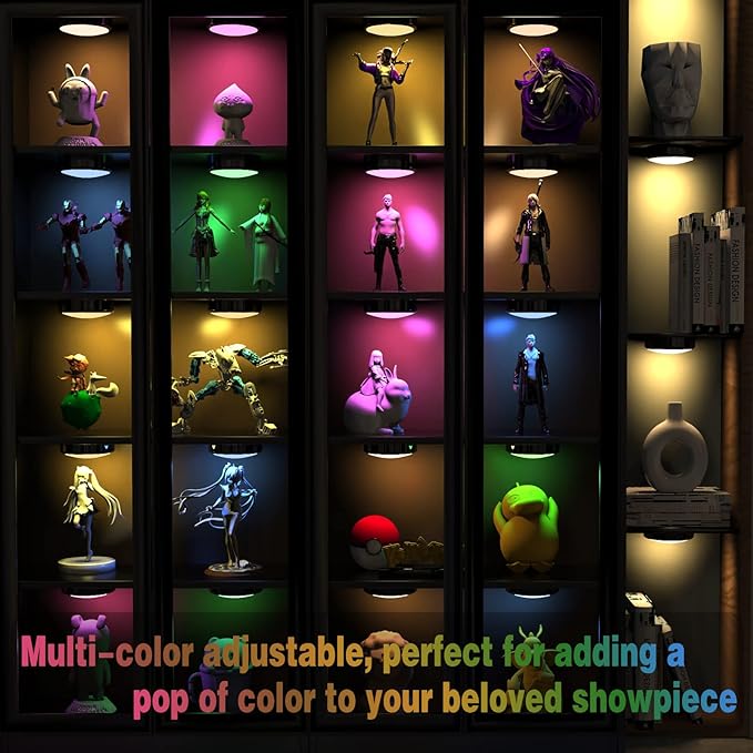 ILYXY LED Puck Lights with Remote, 6 Pack Under Cabinet Lighting, Battery Operated Push Light, Dimmable & Color Changing Tap Lights, Stick-On, Shiny Black