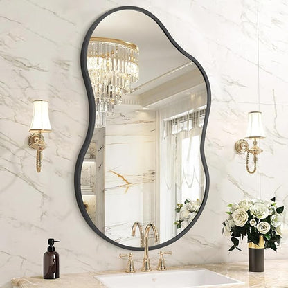 Irregular Wall Mirror, Wall Mirrors Decorative 26"x16" Black Asymmetrical Mirror Aviation Aluminum Alloy Frame for Bathroom, Living Room, Bedroom, Entryway