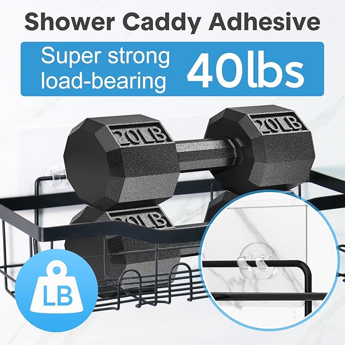 Lsnisni 8 Pack Shower Caddy Adhesive Replacement, Strong Adhesive Double Hooks for Shower Shelf, Waterproof Adhesive Hooks, No Drilling, for Bathroom Shelves, Kitchen Racks and Soap Holder