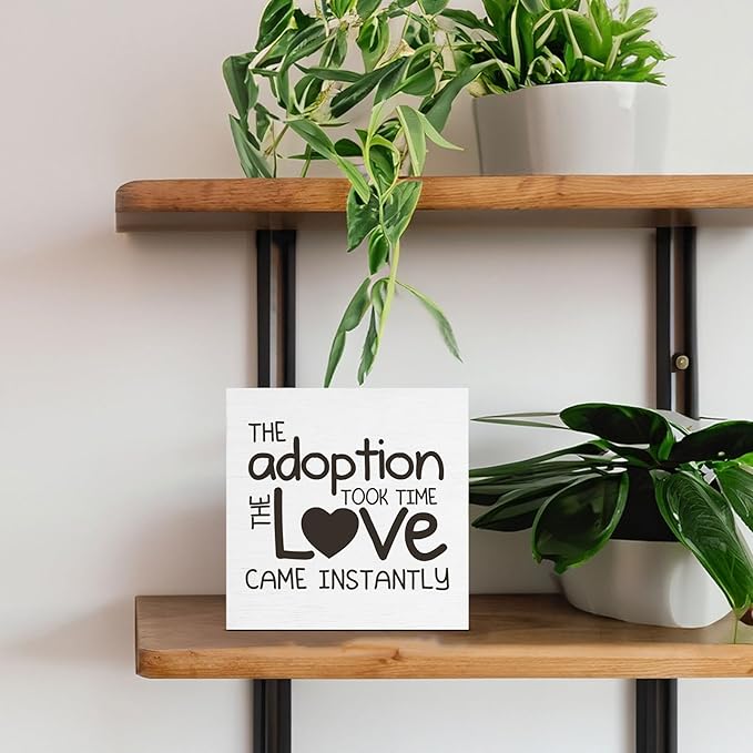 Adoption Gifts for Adoptive Parents, Thank You Gifts for Adoptive Parents, Adoption Day Gift Wooden Sign for Home Office Desk Decoration 5 x 5 Inches