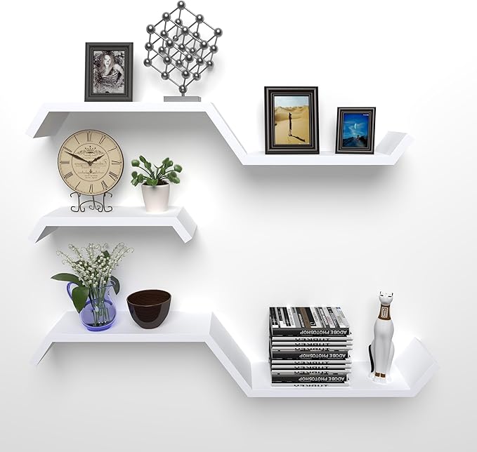White Floating Shelves for Wall Shelf for Bedroom,Repisas Flotantes De Pared, Waterproof Solid Wood Floating Shelves Bathroom，Stain-resistant surface,for Bathroom,Bedroom,Living Room, Kitchen