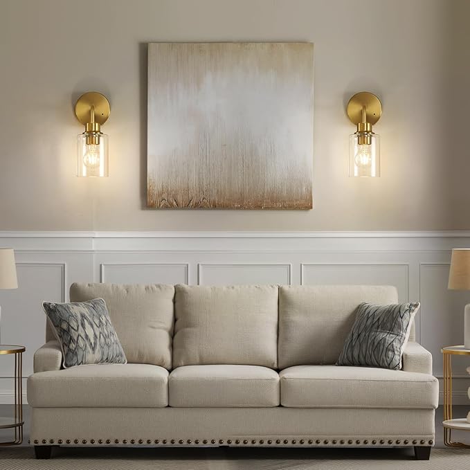 Battery Operated Wall Sconce Set of Two - Dimmable Wireless Sconces Set of 2 with Remote Control, Cordless Rechargeable Gold Wall Lights 3000K Modern wall lamp for Bathroom Bedroom Living Room