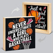 Basketball Home Decor - Gift for Girl Basketball Lover - Double-sided Wood Box Sign for Home Kitchen Farmhouse Office Tiered Tray Desk Shelf Decor