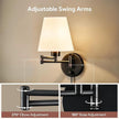 VONLUCE Modern Swing Arm Wall Mount Light Plug in, Corded Wall Lamps with White Fabric Shade, Black Metal Adjustable Wall Sconce, Wall Mount Lamp for Bedroom, Living Room, Bedside