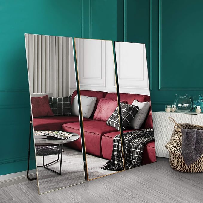 Vlush Full Length Dressing Mirror Floor Mirror with Standing Holder - Standing Hanging or Leaning Against Wall Mirror for Living Room/Bedroom/Cloakroom (65”X 22”, Black)