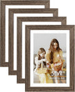 ATOBART 5x7 Picture Frame Set of 4, Displays 4x6 with Mat or 5x7 Without Mat, Photo Frames for Wall Hanging or Tabletop, Includes HD Plexiglass, Brown