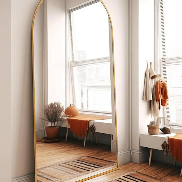Arched Full Length Mirror, Floor Mirror with Stand, 30"x71" Large Mirror, Wall Mirror Full Length, Black Floor Length Mirror, Body Floor Mirror, Wall Mounted Mirror for Bedroom, Gold