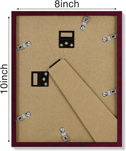 Vittanly 8x10 Picture Frames Set of 4, Display Pictures 5x7 with Mat or 8x10 without Mat, Gallery Frame Set for Wall or Tabletop Display, Engineered Wood with Shatter Resistant Plexiglass, Cherry Red