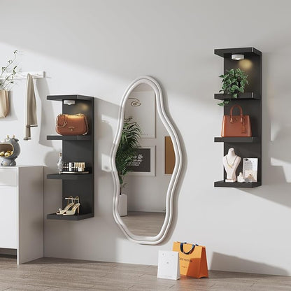 4-Tier Wall Shelf Unit with USB Rechargeable Led Light (Remote Controlled),Versatile Floating Display Shelves,Lack Style Wall Shelves for Bedroom,Living Room,Office Decor,Vanity-Black